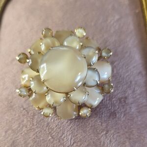 Vintage Domed Cluster Brooch Featuring Cream Milk Glass cabochons.